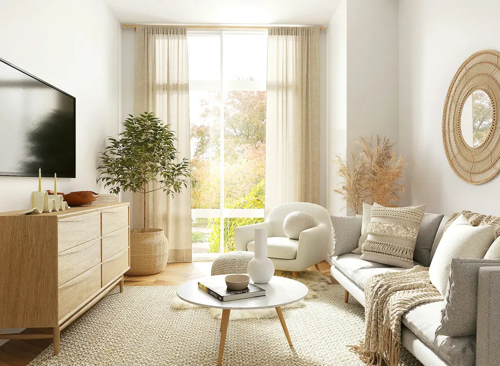 Furnished apartment interior with neutral palette — illustrative property context only